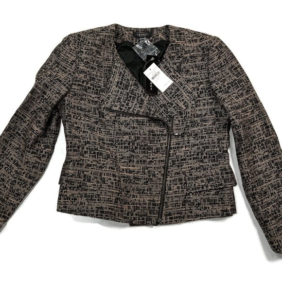 NWT Louben Blazer Jacket Womens 8P MSRP $345 Nordstrom New Zip Petite Black Moto - Picture 1 of 12